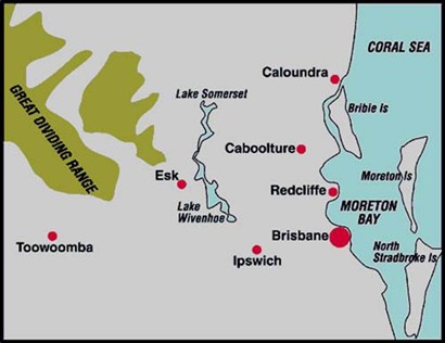 Morton Bay to Toowoomba map